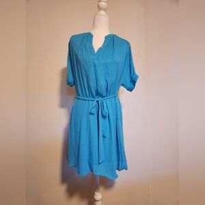 Worthington Turqoise Teal Bright Baby Blue Shirt Dress Medium M EUC